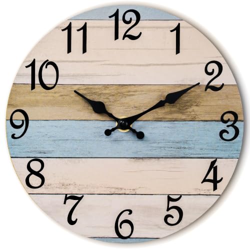 Image of CHYLIN Dark Brownish Blue Wall Clocks Battery Operated 8 Inch | Easy To Read Vintage Clock Decorative for Kitchen Bedroom Office Bathroom