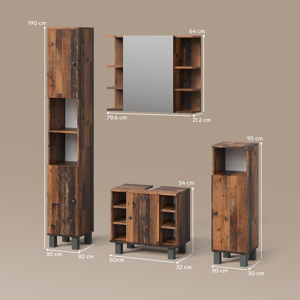 Livinity Set mobili bagno Fucino, Rovere rustico, 4 parti