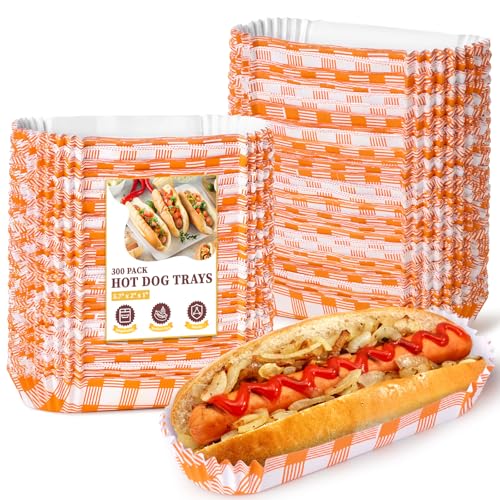 300 Pcs Paper Hot Dog Trays, Small Disposable Hot Dog Boats Fluted to Go Food Holders