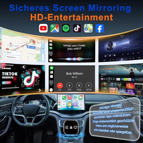 Jiheng 4-in-1 CarPlay-Adapter Drahtloses CarPlay + AirPlay + Android Auto + MirrorLink | Plug-&-Play für iPhone 10+ & Android 11+ | USB-A & Typ-C Dual-Ports (Farbe)