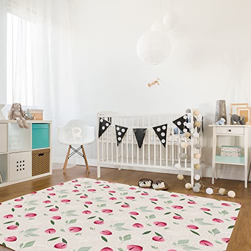 Hand-Painted Area Rug For Bedroom Living Room- Pink Peach With Leaves Contemporary Floor Carpet Comfy Runner Rug Nursery Playmats Home Decor Mat, #TOP2