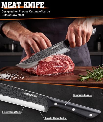 Naitesen 4PCS BBQ Brisket Knife Set With Roll Bag, Forged Butcher Knife Set - image 4