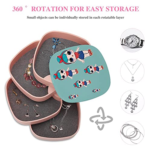 Rotate The Jewelry Box Print Doll Surprise Cute Funny Big Eyes Girl Image Blue Hair Bow Multi-Layer Design Jewelry Organizer Box With Mirror For Women Girl And Kids #TOP3