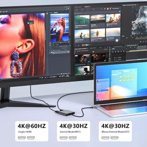 USB C to Dual HDMI Adapter with 2 HDMI Ports, (2 in 1) Dual HDMI Adapter for 2 Monitors, USB C to HDMI Splitter Extended Display for Laptops, Tablets (Simple HDMI 4K@60HZ and Dual HDMI 4K@30Hz) by Avigers - Image 4