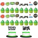 50 Pieces Video Gaming Party Cake and Cupcake Toppers Gamer Party Supplies Video Game Themed Birthda