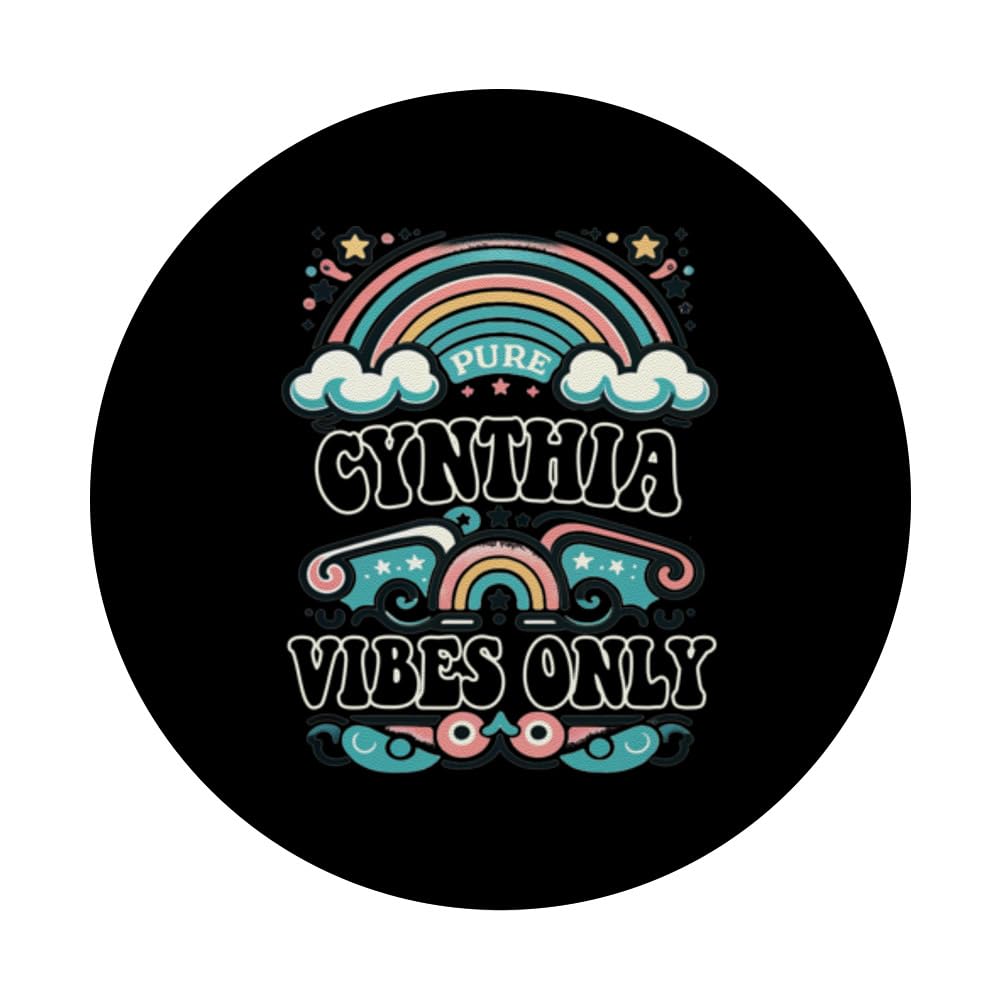 CYNTHIA Vibes Only Cute Retro Girls CYNTHIA Name PopSockets Swappable PopGrip, Black - Image 3