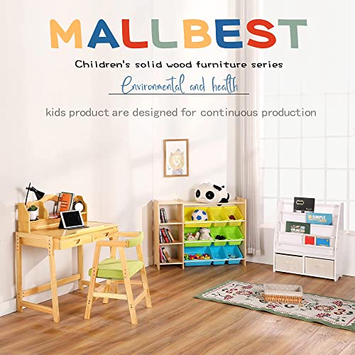 Mallbest 4-Tier Kids' Toy Storage Organizer Shelf - 100% Solid Wood,Children's Storage Cabinet With 9 Plastic Bins And 3 Storage Ports (Varnish) #TOP6