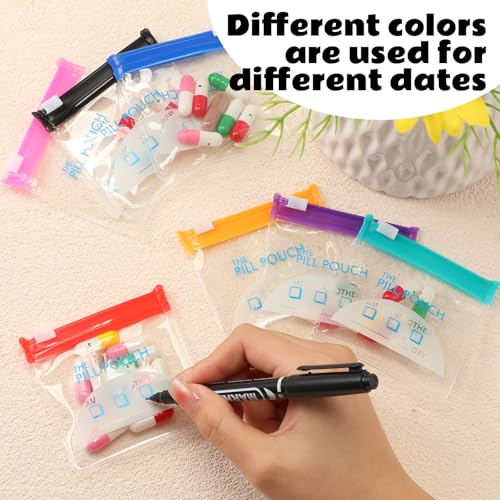 Image of Sherr 35 Pcs Pill Pouch Bags with Zipper Pill Pouch Set Travel Reusable Translucent Medicine Organizer Self Sealing Plastic Bag with Slide Lock for Storage(Vivid Colors,3 x 3 Inch,Day Style)