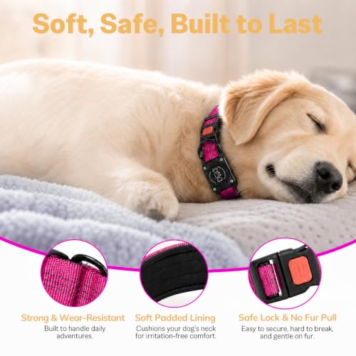 Image of Geamen Dog Collar for Airtag Waterproof QR Code Reflective Collar HotPink,M
