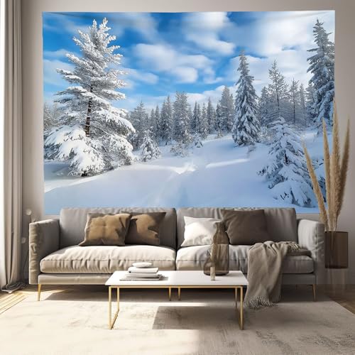 Couverture murale paysage d'hiver 230x180, tapisserie tissu pour cacher un mur abîmé