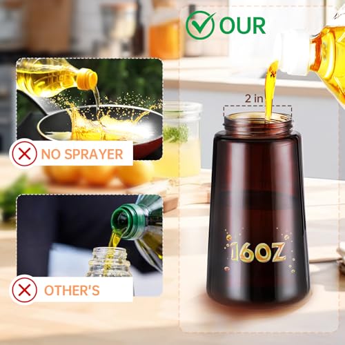Image of 2 in 1 Oil Sprayer for Cooking, 16oz Olive Oil Dispenser Bottle for Kitchen with 8 Stickers for Air Fryer, Salad, Frying, BBQ (Upgraded Brown yellow)