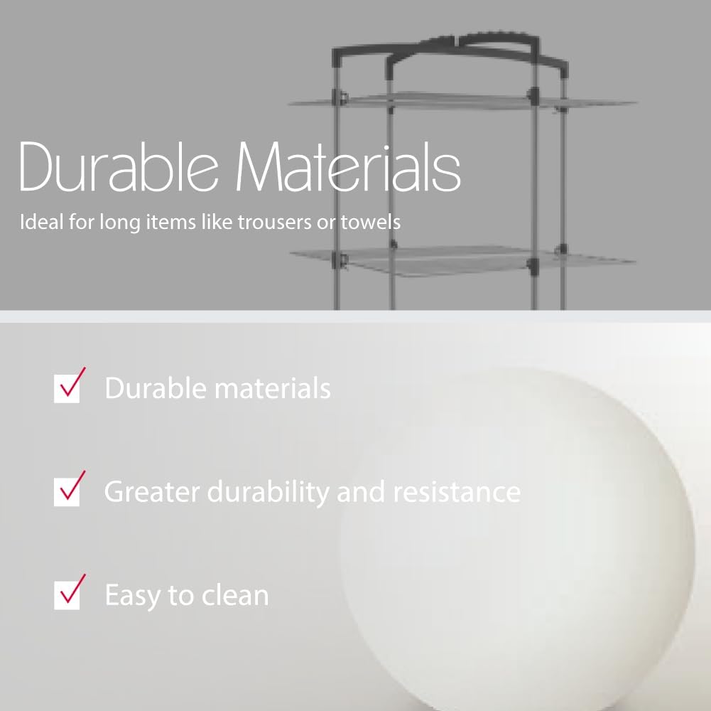 Diagram showing the open dimensions of the Metaltex Faro Plus dryer: 64cm width, 69cm depth, 134cm height.