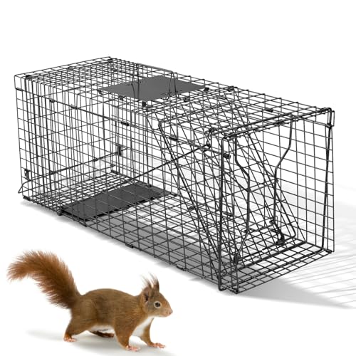 Bonnlo Animal Trap Cage, Humane Rat Traps – Single-Door Live Catch for Rats, Squirrels, Cats & Fox-Sized Pests, Indoor/Outdoor Releasing, 78 * 29 * 32 cm,Black