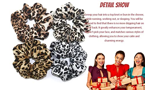 Leopard Print Hair Ring Cheetah Print Bundle Hair Ring Elastic Band Hair Accessories Leopard Print Head Flower Leopard Print Hair Rope Ladies Hair Accessories For Women Or Girls Pack Of 4 #TOP2