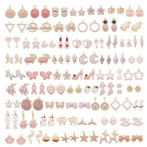 Breloques émail rose pendentifs pour fabrication bijoux et boucles d'oreilles