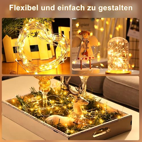 4 Stück LED Lichterkette Batterie mit Timer, 20M 200 LED Lichterkette Wasserdicht mit 5 Modi DIY Silber Micro Drahtlichterkette für Zimmer Party Weihnachten (Warmweiß)