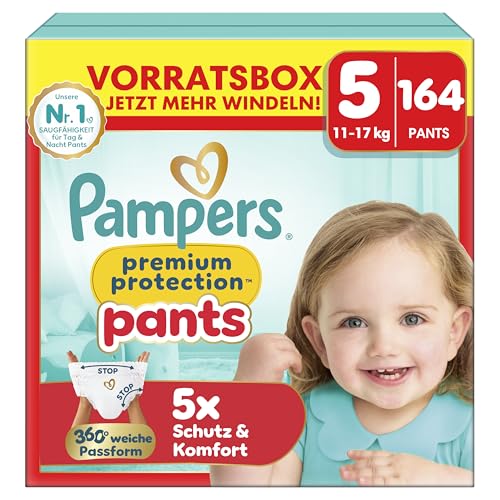 Pampers Premium Protection Pants Größe 5 164 Windeln 11-17 kg mit 360 Passform und weichen Anti-Auslaufbündchen für unseren besten Komfort und Schutz