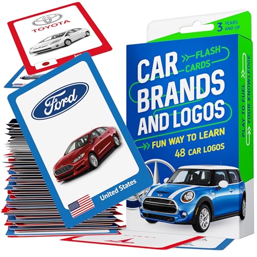 Car Brands and Logos - Flash Cards for Kids Ages 4-8, Flash Cards for Toddlers...