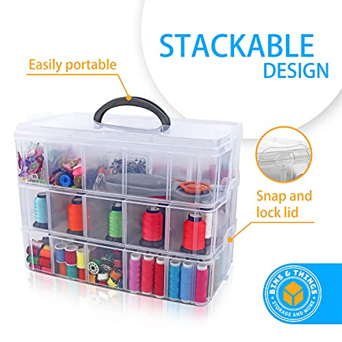 Bins & Things Stackable Storage Container With 30 Adjustable Compartments, Clear, X-Large #TOP1