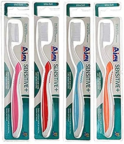 Ajay Sensitive+ Toothbrush (Ultra Soft, Pack Of 10) - Manual, Adult, Multicolor