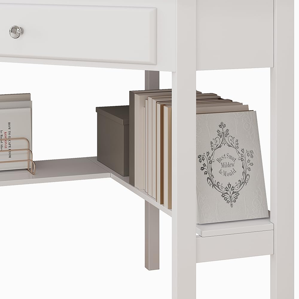 Vicco Tavolo da trucco ad angolo Velto, Bianco, 75 x 76.8 cm | con cassetto, per un posizionamento salvaspazio negli angoli della stanza