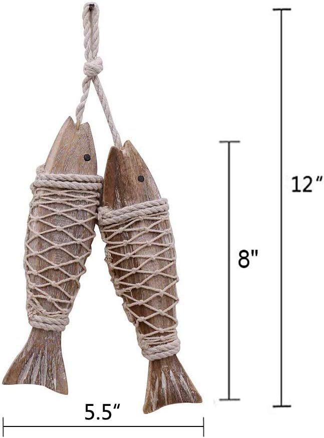 Antique Wood Fish Nautical Decor Decorative Hanging Fish Ornament | Wooden Indoor Outdoor Decorations Wall Art Nautical Theme Mediterranean Style