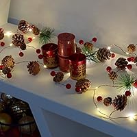 GloBrite Christmas Pine Cones Garland Wreath LED Fairy String Lights Battery Operated Indoor Outdoor Decor for Xmas Tree Party Wedding Home Bedroom Wall Garden Ornament Decoration