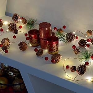 GloBrite Christmas Garland with Lights | LED Christmas Lights Xmas Garland Pine Cone Fairy Lights | Wreath Light Up…