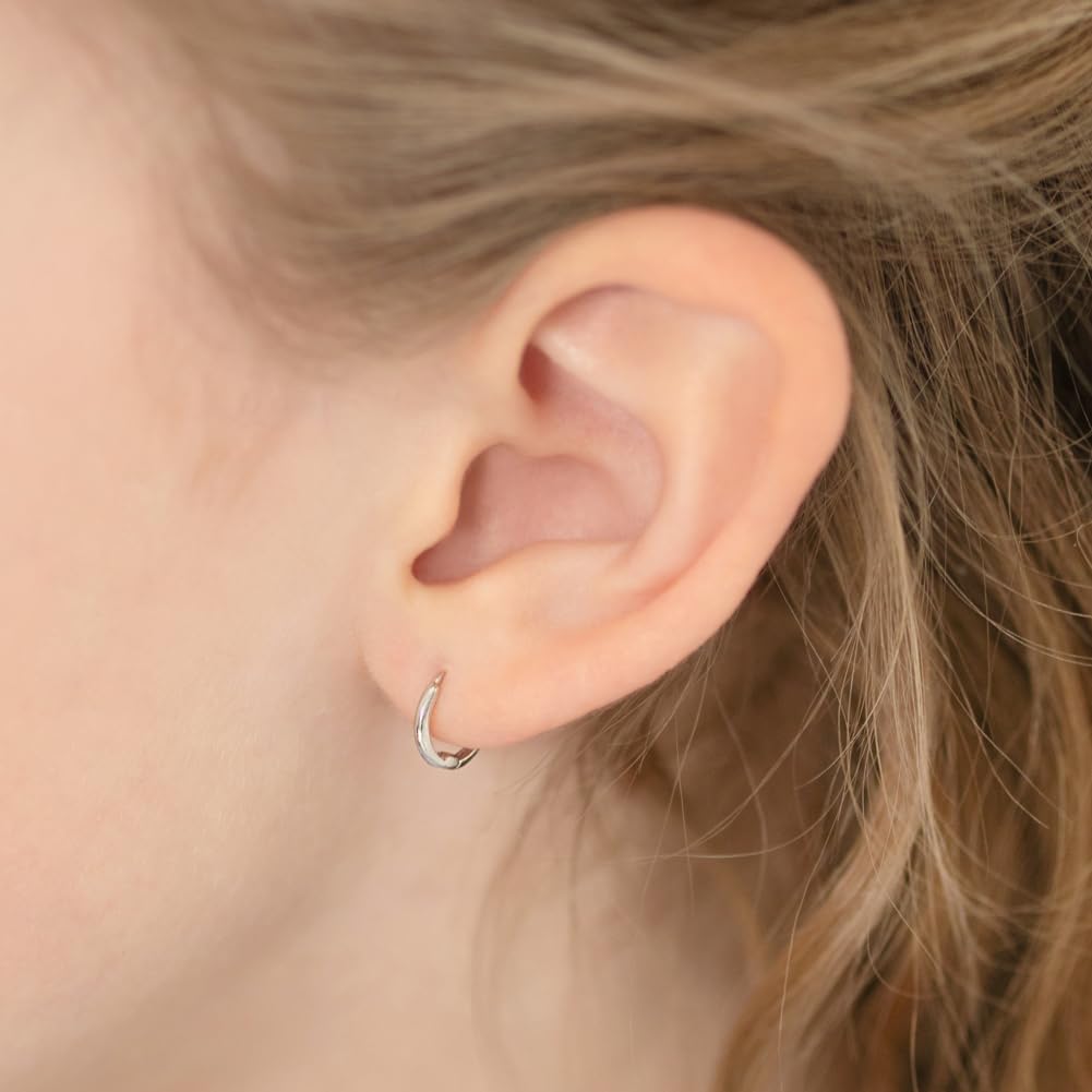 14k White Gold Plain Polished Endless Hoop Earrings For Little Girls and Pre-Teens 9mm - Simple Polished Jewelry for Young Girls - Children's Jewelry for Everyday or Formal Events