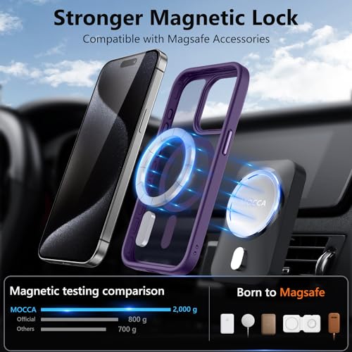 Image of MOCCA Magnetic Shockproof for iPhone 15 Pro Case,Deep Purple | 13ft Drop Tested | Compatible with MagSafe | Anti-Slip Matte Finish | Raised Camera & Screen Lip | Ultra-Slim Design