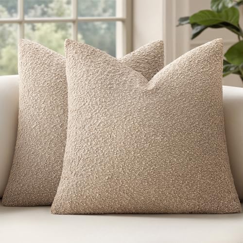 MIULEE decorative euro sham pillows, boucle texture, khaki (set of 2)