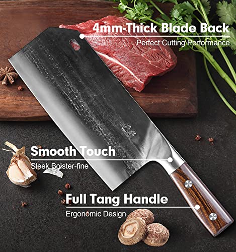 Enoking Cleaver Knife Serbian Chef Knife Hand Forged Meat Cleaver German High Carbon Stainless Steel Chopping Butcher Knife Kitchen Knives With Full Tang Handle For Home And Restaurant, Ultra Sharp #TOP2