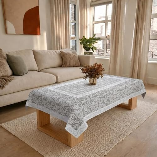 Image of Cotton Net Embroidered Center & Dining Table Cover for 4 Seater | Rectangular 40x60 Inch | Lightweight & Washable Table Cloth | Pack of 1 (Grey)