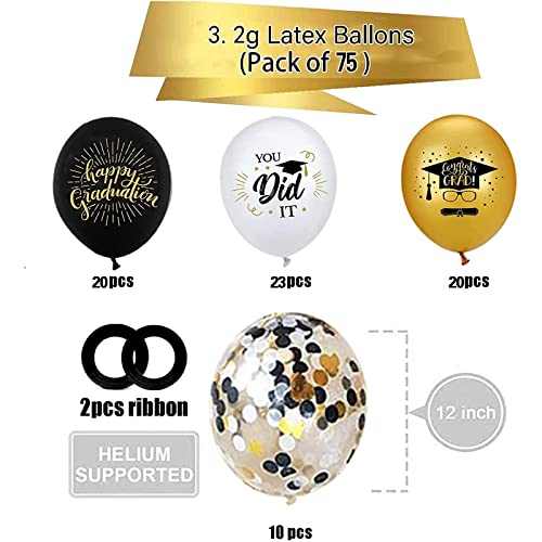 Graduation Black Gold Confetti Balloons - 12 Inch Graduation Theme Latex Balloons For Graduation Party Decorations #TOP2