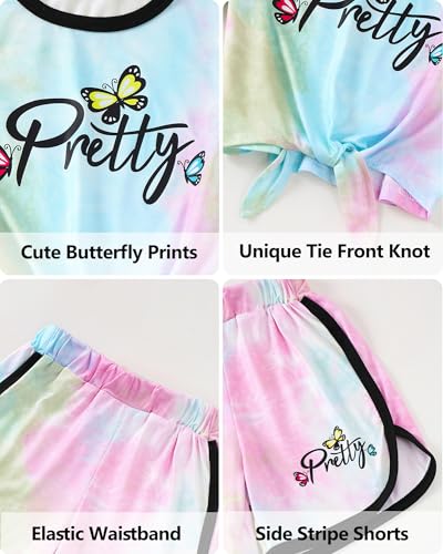 Image of Jecson Girls Summer Outfits 2Pcs Kids Clothes Girls Tie Knot Front Tops T-Shirts and Casual Short Sets 5-12Y