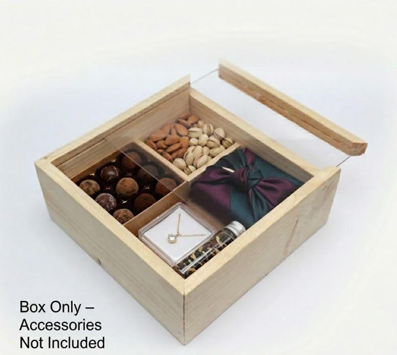 Image of Wooden Gift Box with Sliding Acrylic Lid | Transparent Display Box for Gifts, Hampers & Storage | Premium Wooden Packaging Box