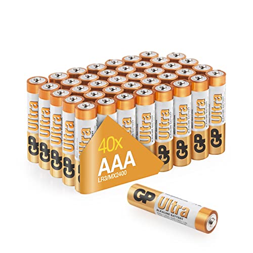 AAA Batteries pack of 40 by GP AAA Batteries Ultra Alkaline - 10 year shelf life, ideal for everyday hungry devices, long lasting power, anti-leakage technology, package may vary