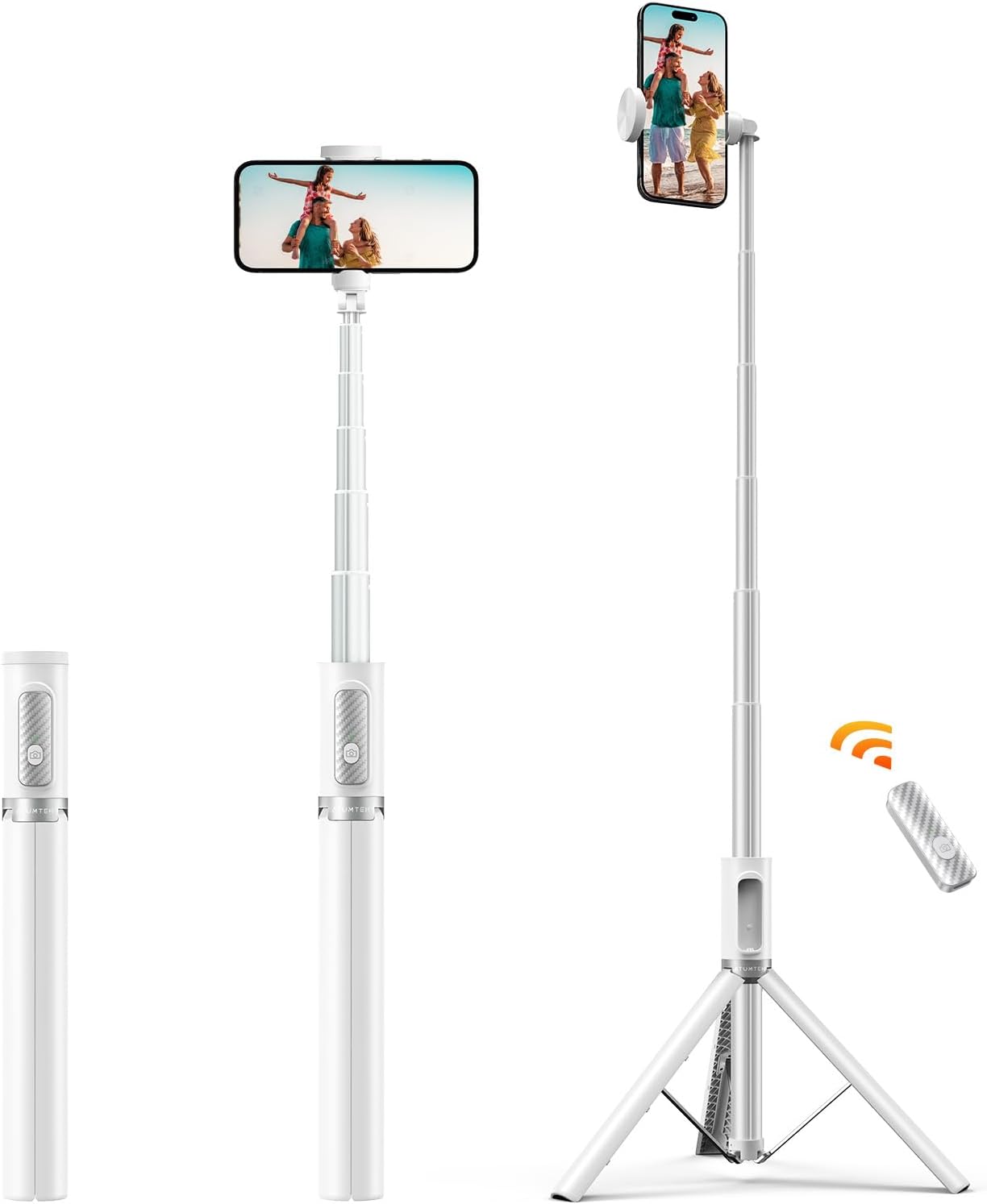 ATUMTEK Selfie Stick 157cm, Extendable Aluminum Tripod with Rechargeable Bluetooth Remote Control, Compatible with iPhone, Samsung, and Android Phones, Perfect for Travel, Vlog, Video and Photo