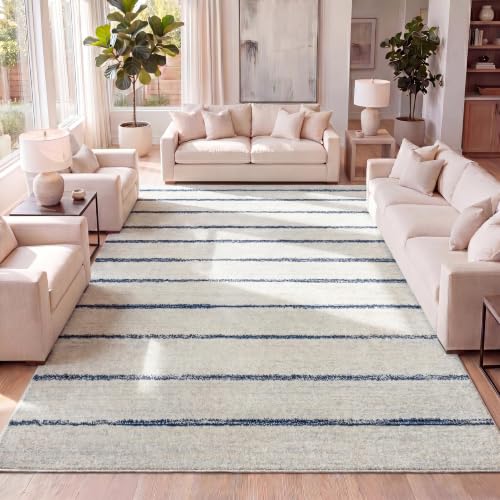 JONATHAN Y Williamsburg Minimalist Stripe Cream/Navy Indoor Area Rug, 8x10, Contemporary, Modern, Easy-Cleaning for Living Room, Bedroom, Kitchen, Pet Friendly, Non-Shedding (MOH201E-8)