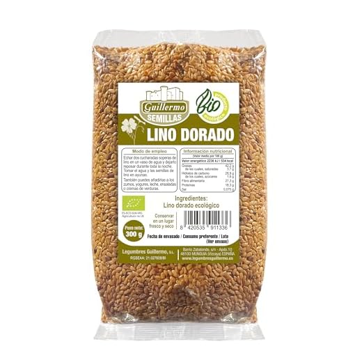 Guillermo | Semillas de lino dorado BIO - Paquete 300 g. | 100% ecológicas | Ácidos grasos Omega-3 y fibra | Reducción del colesterol