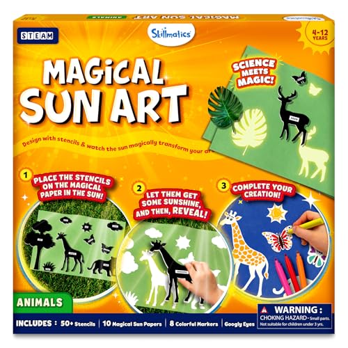 Skillmatics Sun Paper Art Kit - STEM Craft Kit for Kids with Decorative Paper Stencils & Markers Create with Sunlight Mess-Free Indoor Fun Gifts for Ages 4 5 6 7 8 9 10 11 12