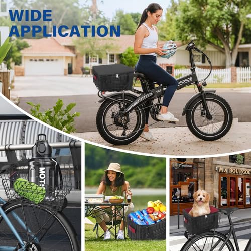 Fahrradkorb Hinten, Faltbarer Fahrradkorb Metall mit Herausnehmbarer Wasserdichter Tragetasche, Fahrradzubehör Rahmenkorb zum Transport von Hunden, Haustieren für E-Bike Mountainbike Citybike Cruiser