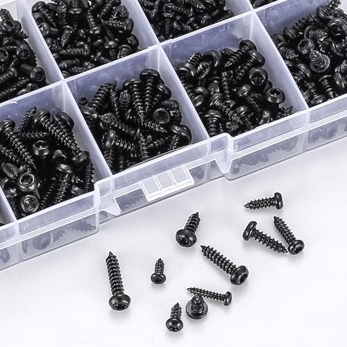 600 Stück Blechschrauben Selbstschneidende Schrauben, Schwarze Torx Schrauben Set, Kleine Karosserieschrauben Set, Rundkopf Fassadenschrauben Holzschrauben für Kunststoff Weichmetall M2 M2.3 M2.6 M3