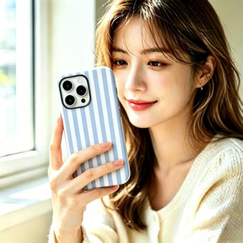 Image of for iPhone 15 Case Cute Phone Case,Compatible with MagSafe,Dual Layer Shockproof Protective Phone Cover,Hard Shell + Silicone Cover,Fashion Design for Women Girls,Striped Blue