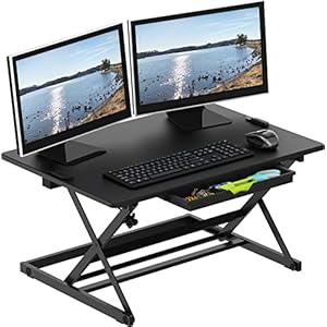 SHW 32-Inch Height Adjustable Standing Desk Converter Riser Workstation, Black