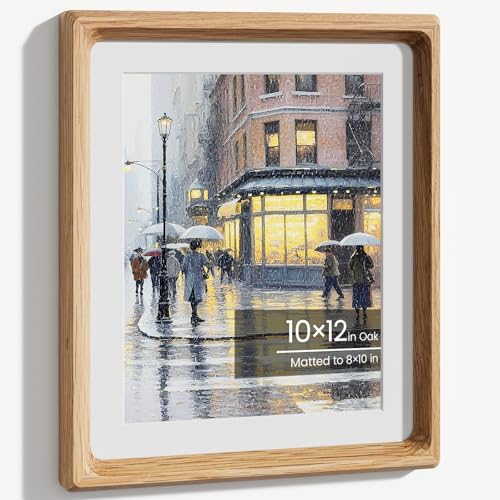 Feihorrm 10x12 Photo Frame Natural Oak Wood Picture Frame W/ 8x10 Mat