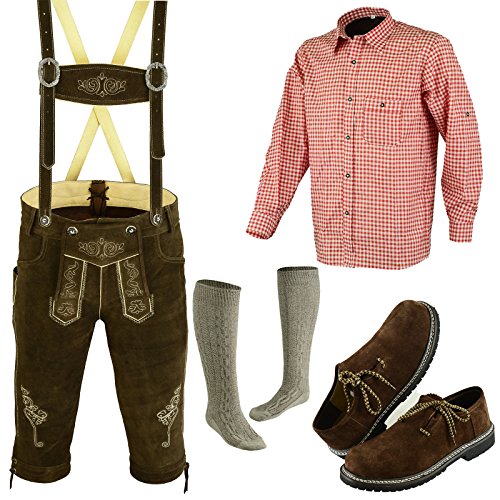 TRENDS Authentic Bavarian Style 4 Pcs Kneebound Complete Set Lederhosen for Men Oktoberfest Costume – Oktoberfest Outfits Men4