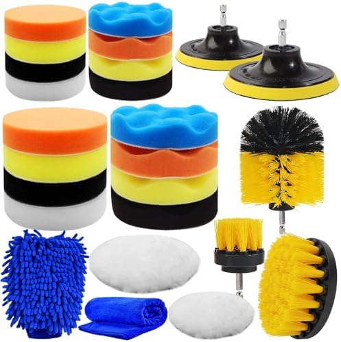 Kit Polissage Voiture 25PCS - Pads Pour Perceuse M10 - Différents Niveaux De Douceur