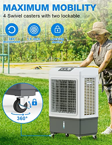 Image of Evaporative Air Cooler, 2100 CFM Windowless Air Conditioner Portable for Room, 3 Speed Swamp Cooler, 4 Ice Packs, 8 Gallon Cooling Fan & 4Scroll Casters, Evaporative Cooler for Garage Outdoor