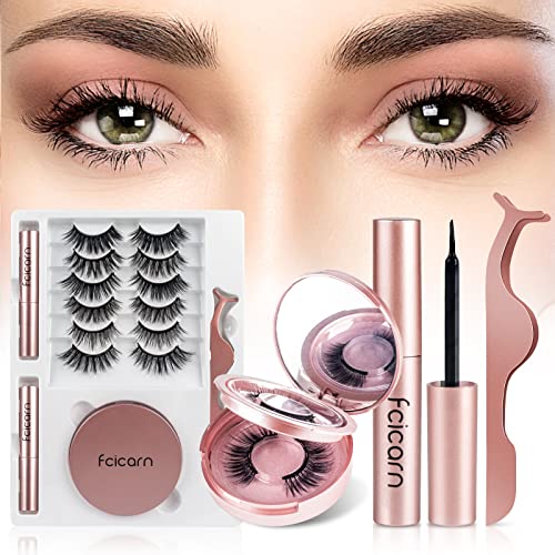 Magnetic Lashes, Magnetic Eyelash, 8 Pairs Fcicarn Reusable Magnetic Eyelashes with Eyeliner Kit Natural Looking No Glue Needed False Eyelashes